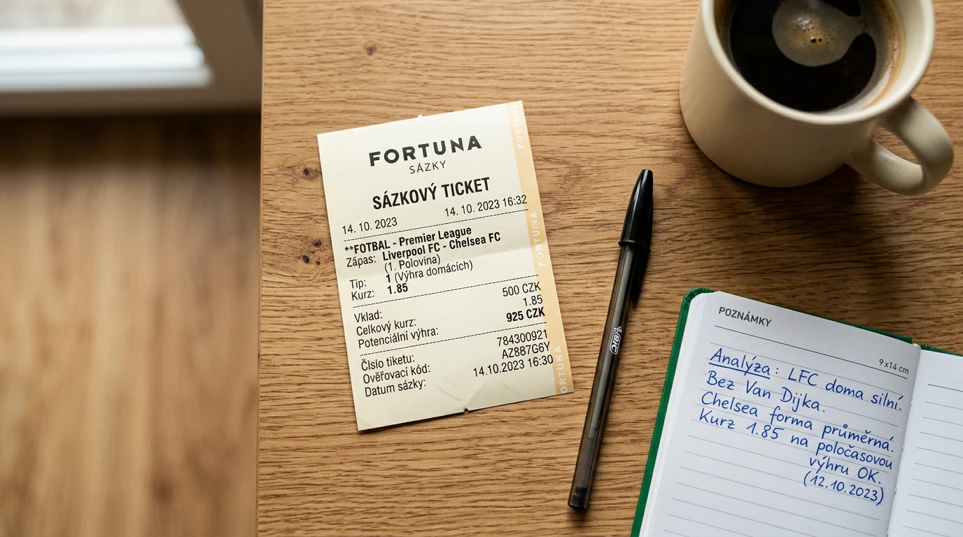 Sázkový tiket se solo sázkou na fotbalový zápas